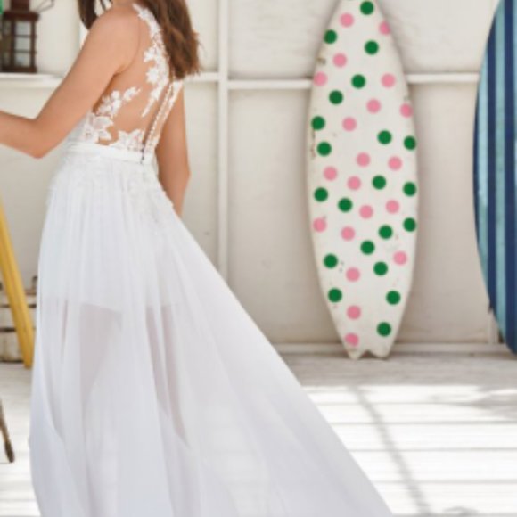 Lillian West Wedding Romper with Sheer Overlay Style 66033 - Picture 4 of 14